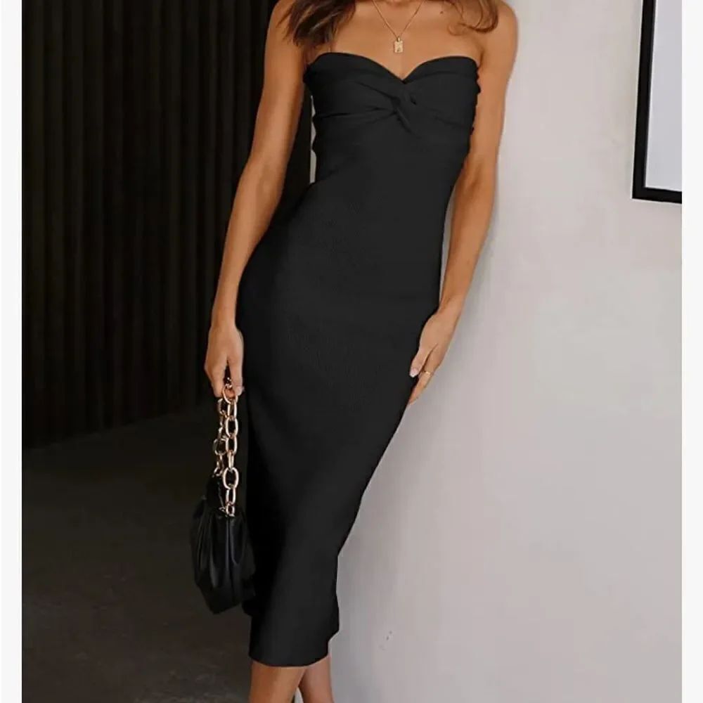 Black strapless midi dress